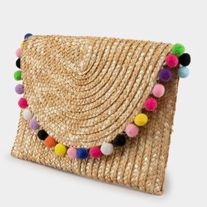 LISA STRAW POM CLUTCH